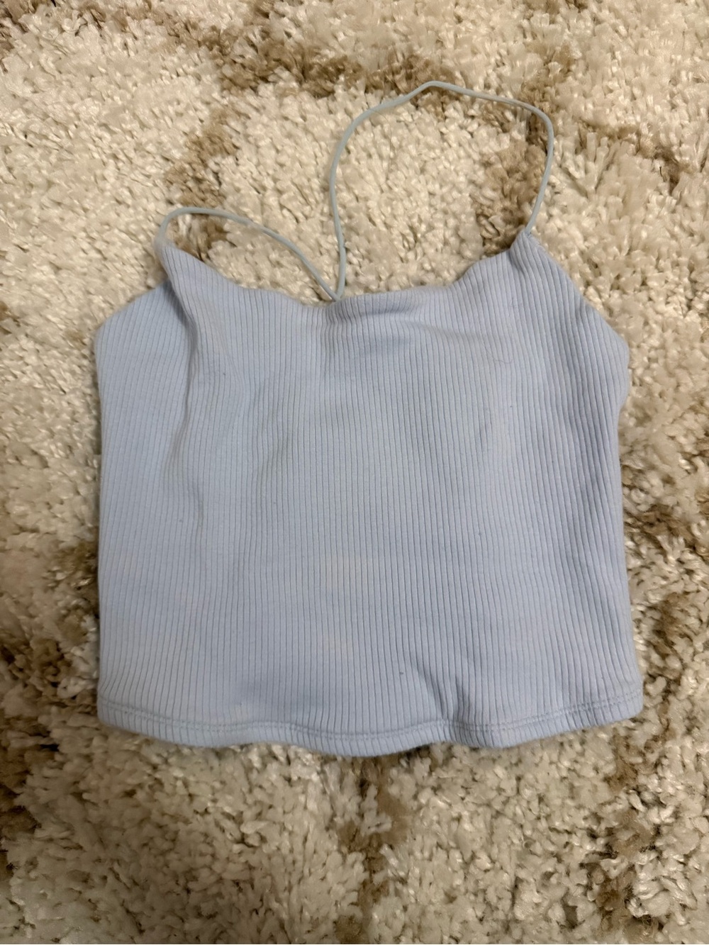 Light Blue Ribbed Spaghetti Strap Crop Top